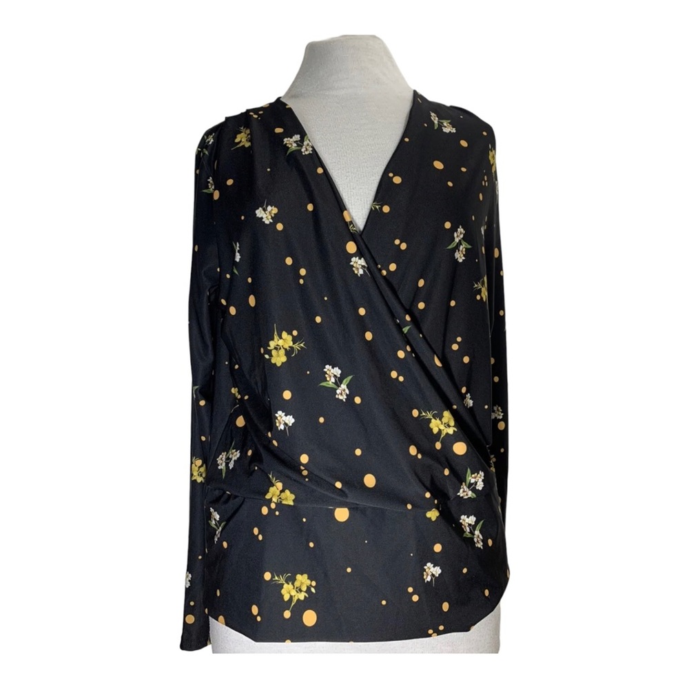 Dorothy Perkins Floral Blouse Top Long Sleeves Black Wrap Front Stretch UK 12 - Picture 6 of 15
